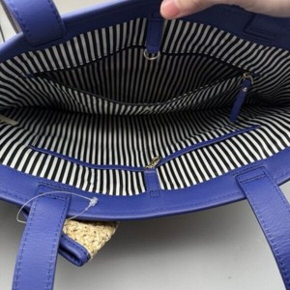 Kate Spade New York Straw Belle Place Woven Tote Bag Handbag Blue Beige - Picture 3 of 5